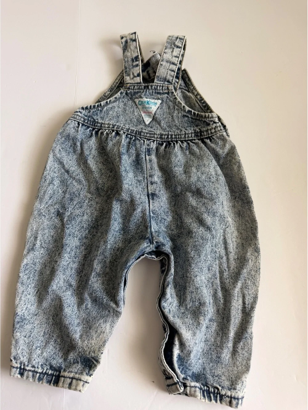 Vintage OshKosh B'Gosh Acid Wash Denim Overalls Pink Tag Size 3-6 Months USA